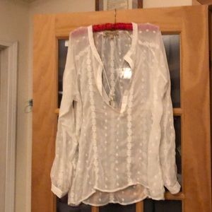 Democracy sheer cream blouse size large